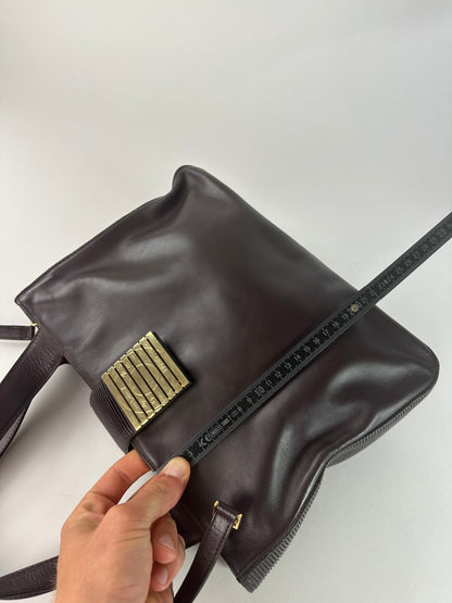 Vintage Celine Smooth Leather Tote Y2K Dark Brown Gold