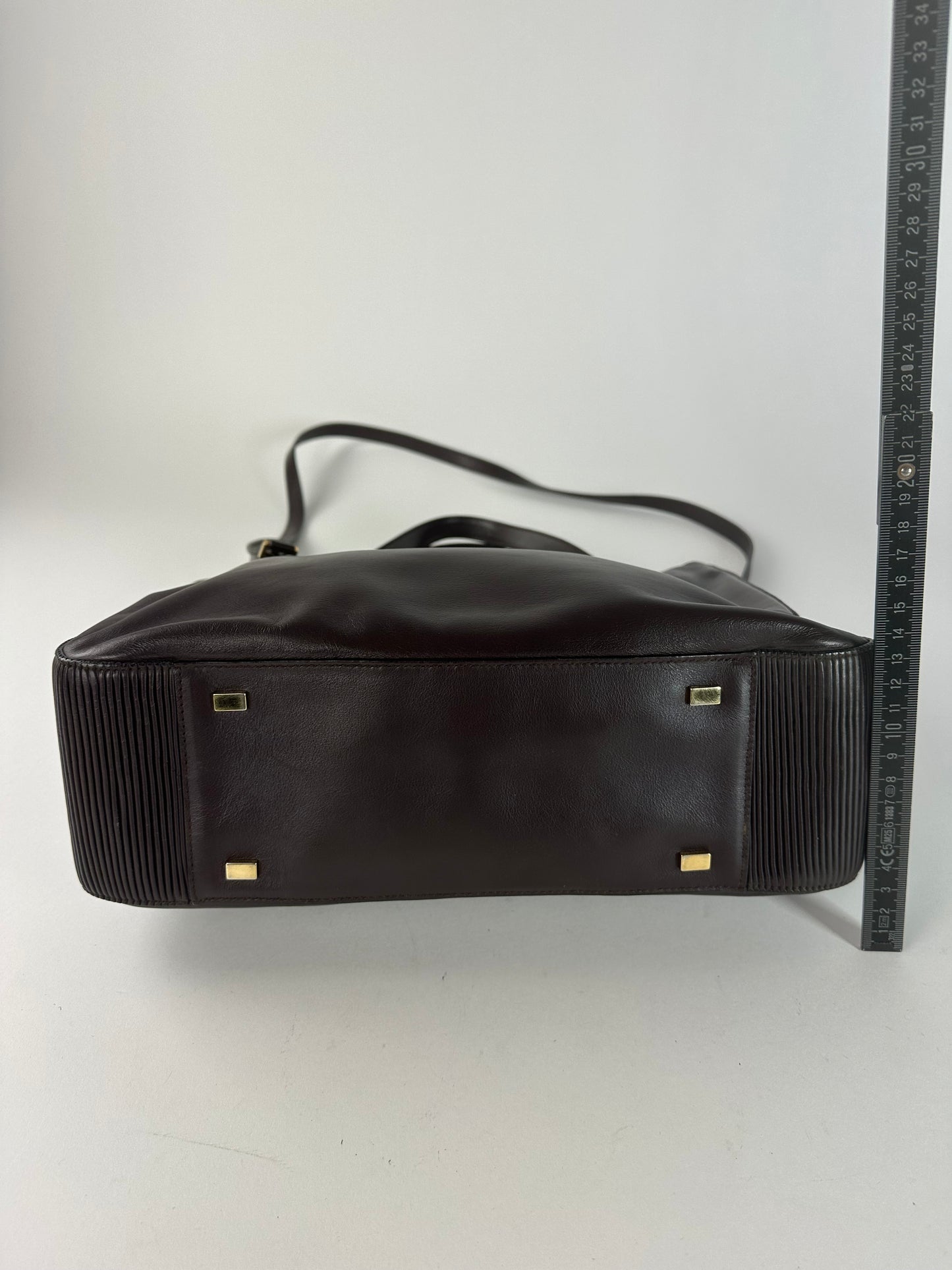 Vintage Celine Smooth Leather Tote Y2K Dark Brown Gold