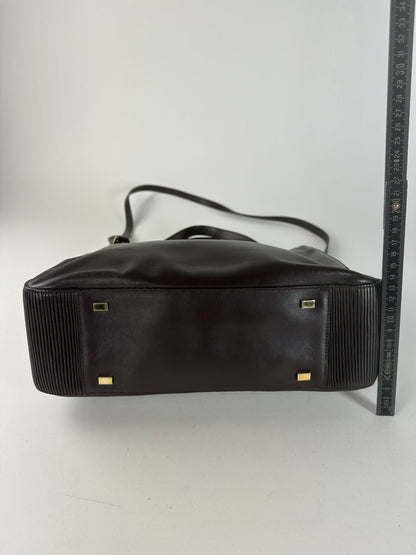 Vintage Celine Smooth Leather Tote Y2K Dark Brown Gold