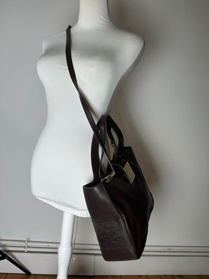Vintage Celine Smooth Leather Tote Y2K Dark Brown Gold