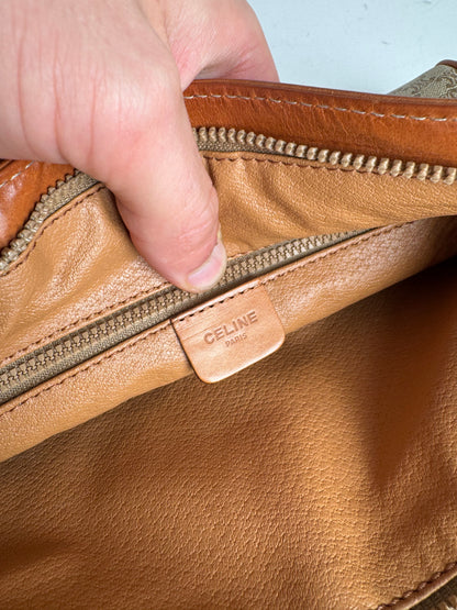 Vintage Celine Paris Triomphe Monogram Leather Crossbody Bag beige Brown