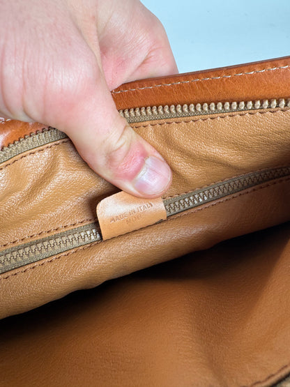 Vintage Celine Paris Triomphe Monogram Leather Crossbody Bag beige Brown