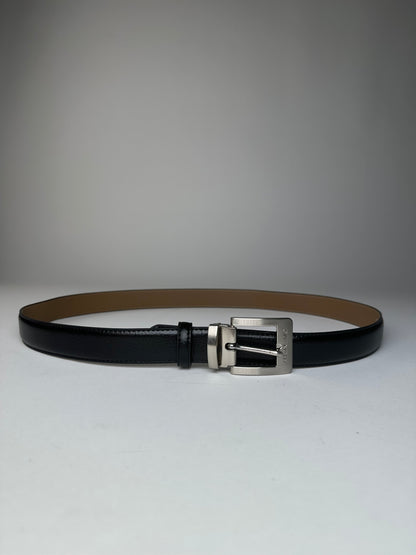Vintage Givenchy Leather Belt Y2K Black Beige Silver Buckle