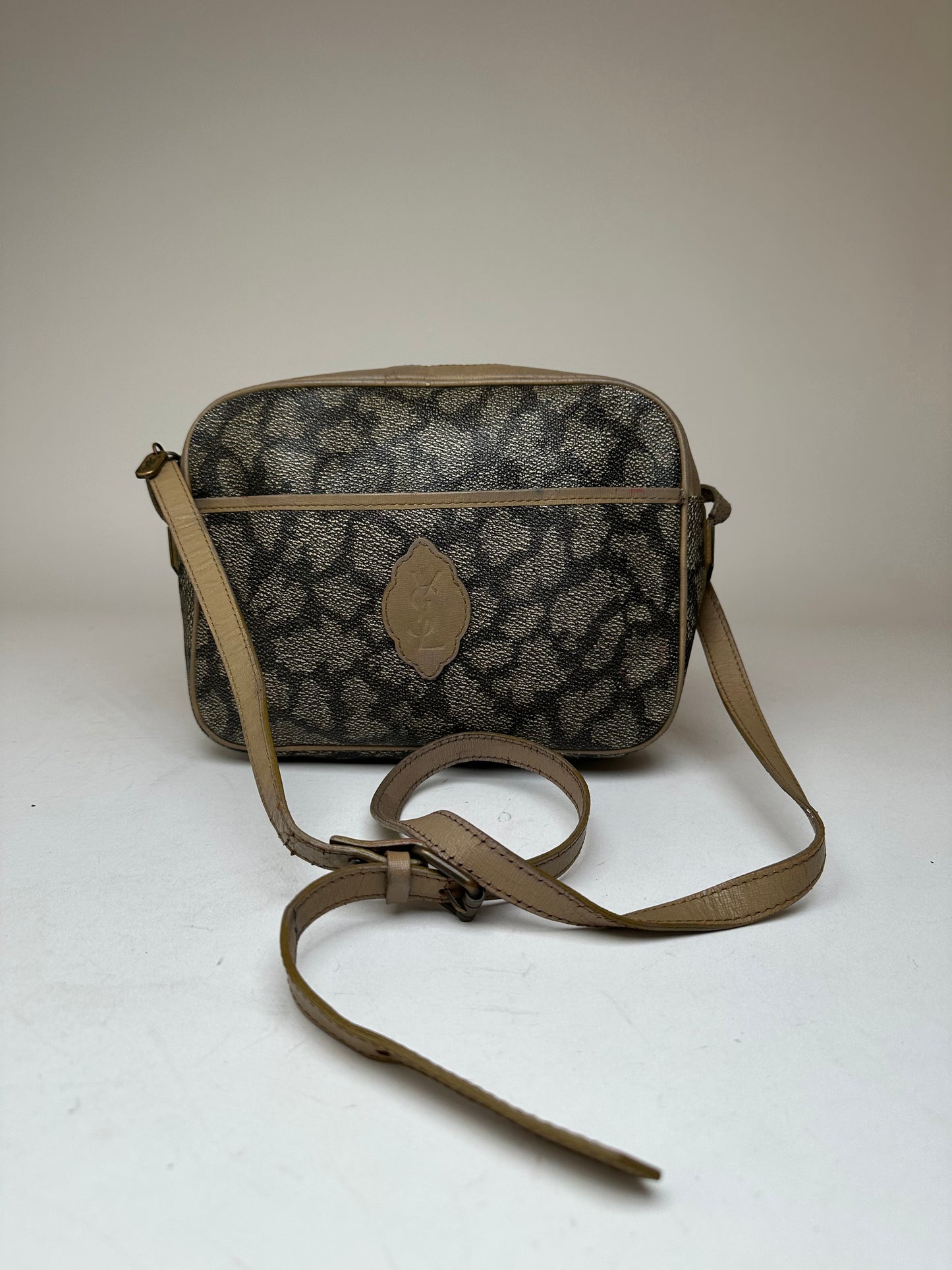 Vintage Yves Saint Laurent Leather Shoulder Bag Black Grey Brown