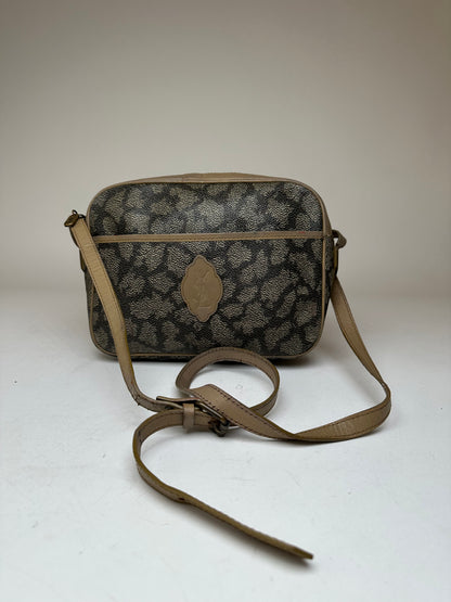 Vintage Yves Saint Laurent Leather Shoulder Bag Black Grey Brown