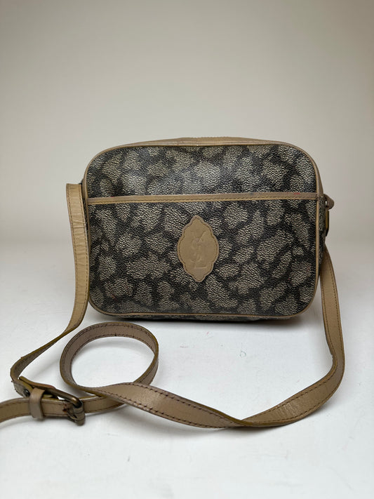 Vintage Yves Saint Laurent Leather Shoulder Bag Black Grey Brown