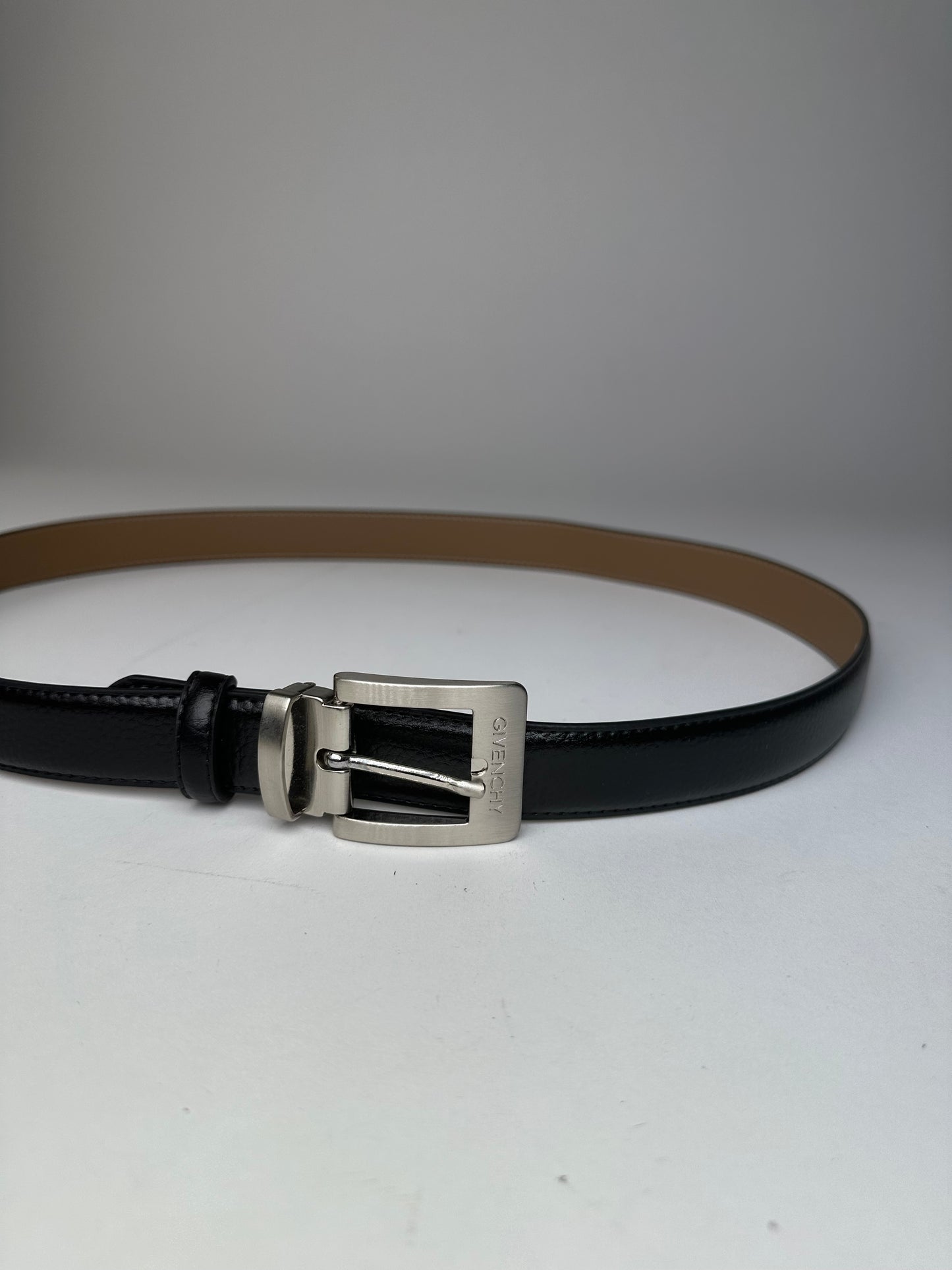 Vintage Givenchy Leather Belt Y2K Black Beige Silver Buckle