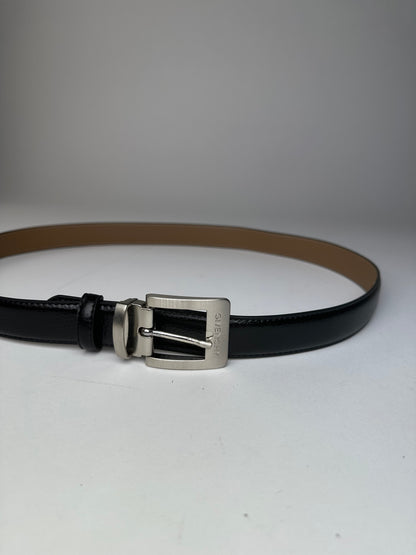 Vintage Givenchy Leather Belt Y2K Black Beige Silver Buckle