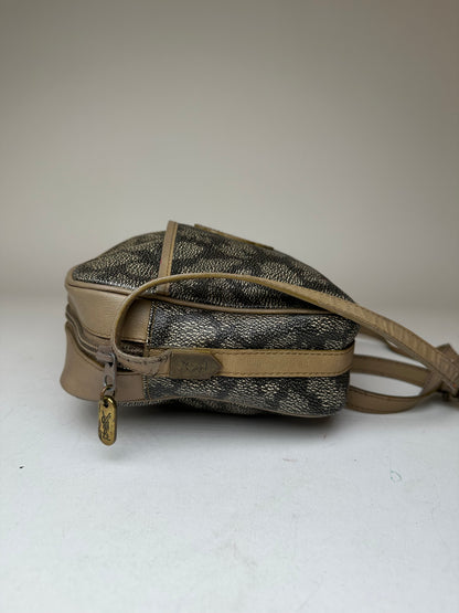 Vintage Yves Saint Laurent Leather Shoulder Bag Black Grey Brown