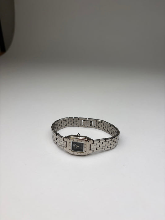 Vintage Givenchy Stainless Steel Quartz Bracelet Watch Black Silver