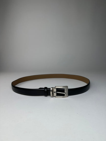 Vintage Givenchy Leather Belt Y2K Black Beige Silver Buckle