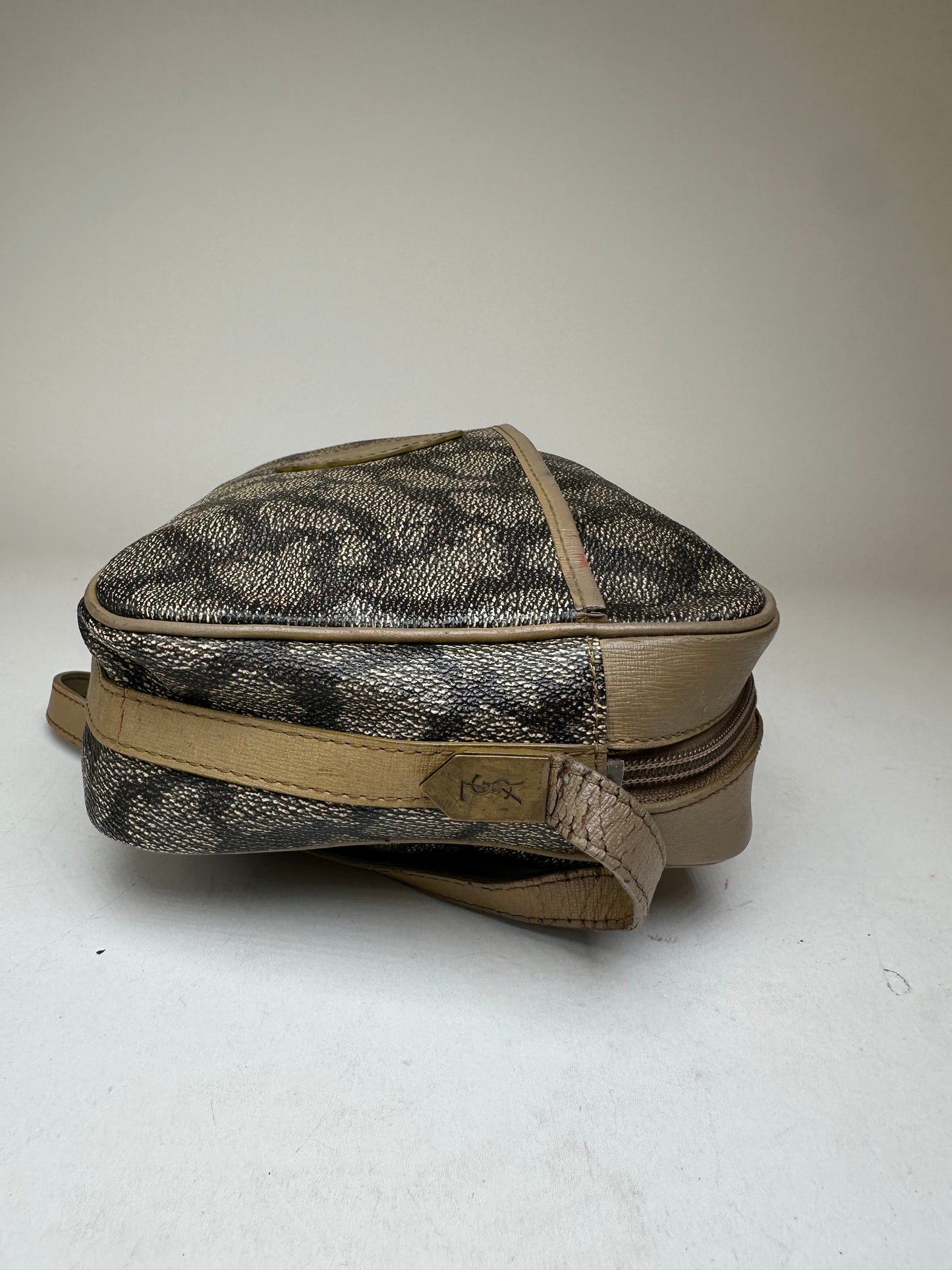 Vintage Yves Saint Laurent Leather Shoulder Bag Black Grey Brown
