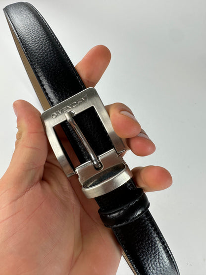 Vintage Givenchy Leather Belt Y2K Black Beige Silver Buckle
