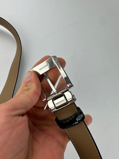 Vintage Givenchy Leather Belt Y2K Black Beige Silver Buckle