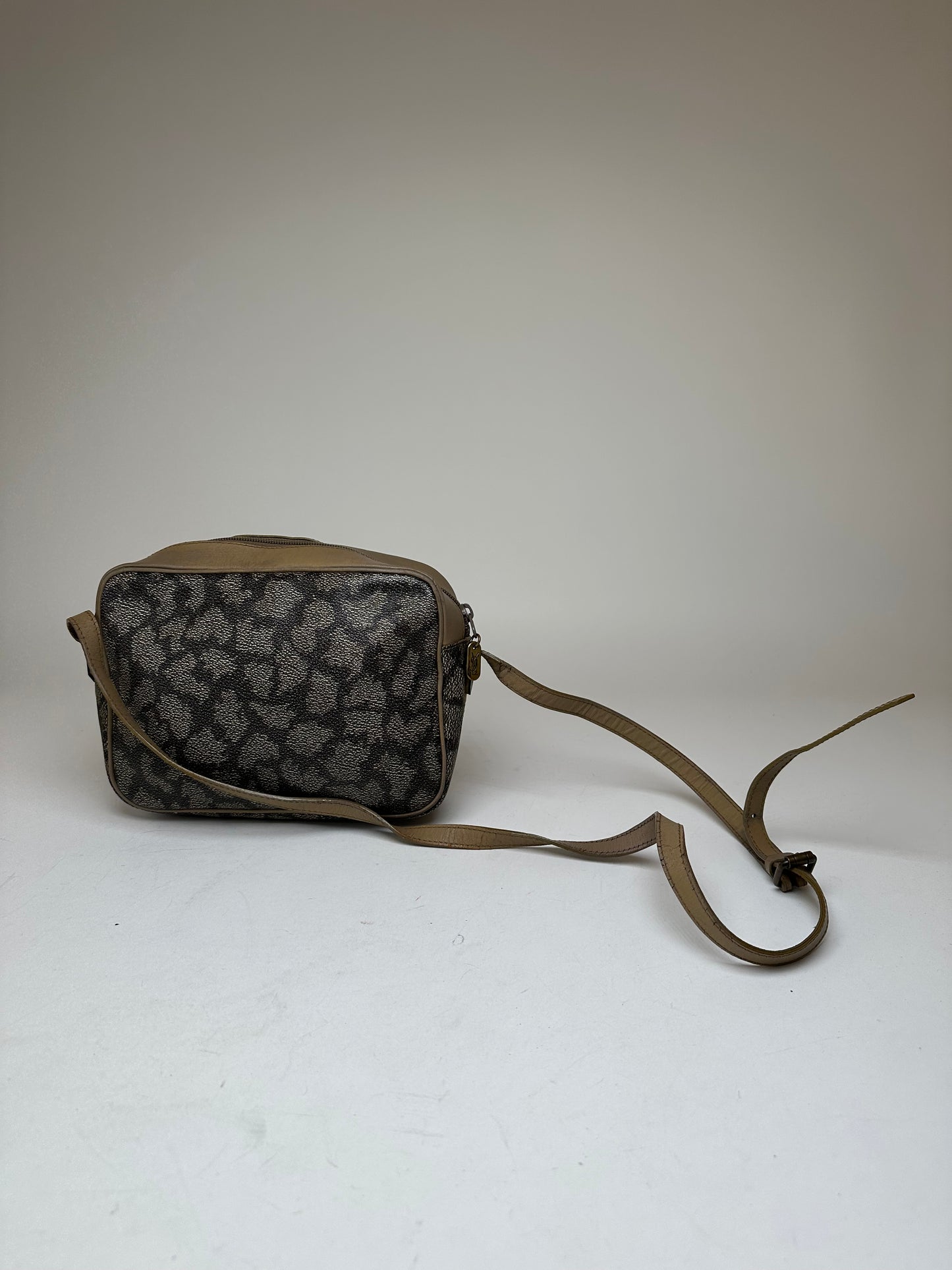 Vintage Yves Saint Laurent Leather Shoulder Bag Black Grey Brown