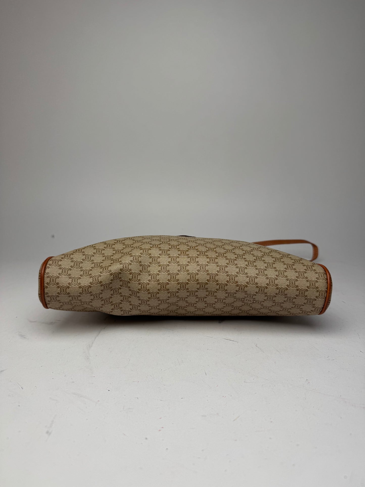 Vintage Celine Paris Triomphe Monogram Leather Crossbody Bag beige Brown