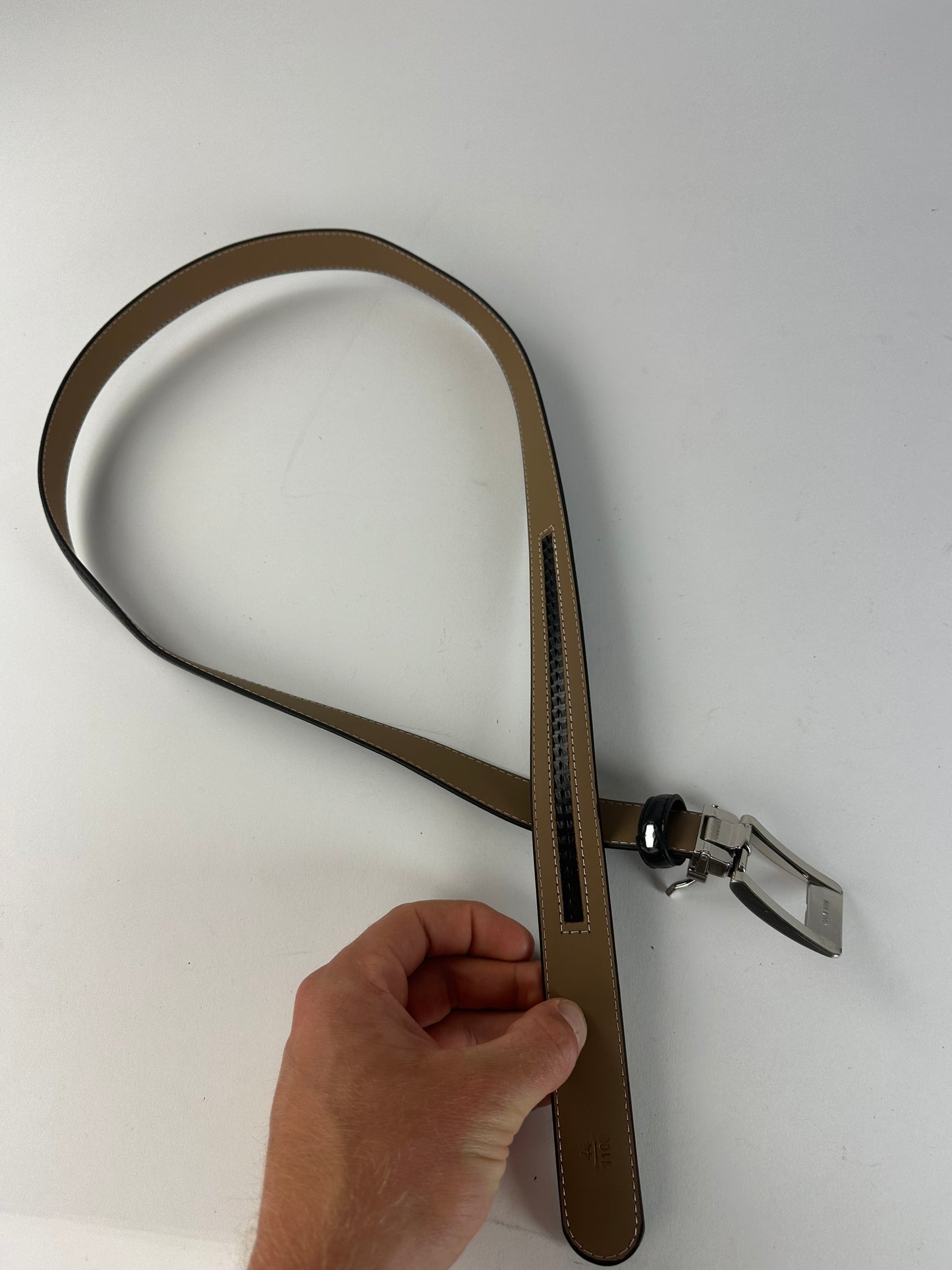 Vintage Givenchy Leather Belt Y2K Black Beige Silver Buckle