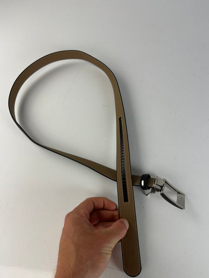 Vintage Givenchy Leather Belt Y2K Black Beige Silver Buckle