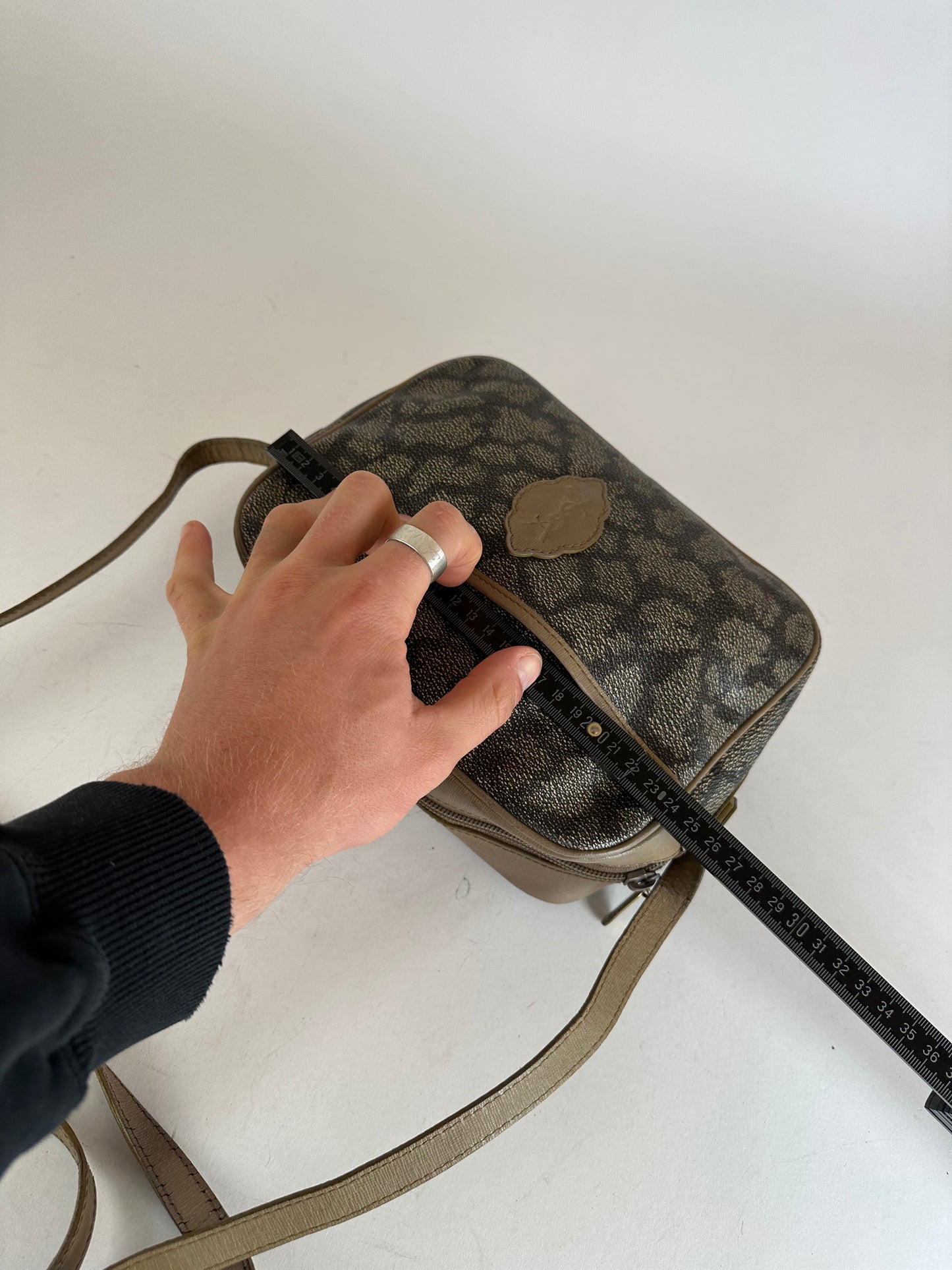 Vintage Yves Saint Laurent Leather Shoulder Bag Black Grey Brown