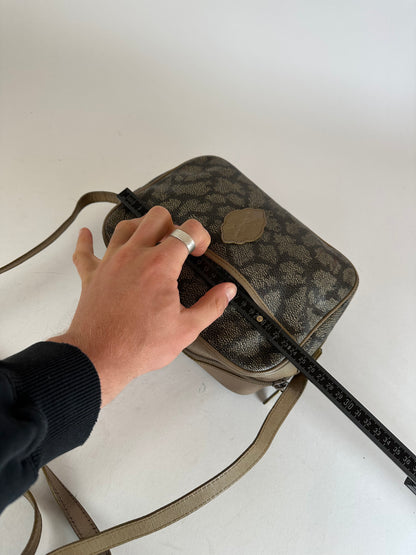 Vintage Yves Saint Laurent Leather Shoulder Bag Black Grey Brown