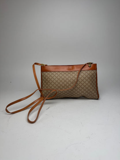Vintage Celine Paris Triomphe Monogram Leather Crossbody Bag beige Brown