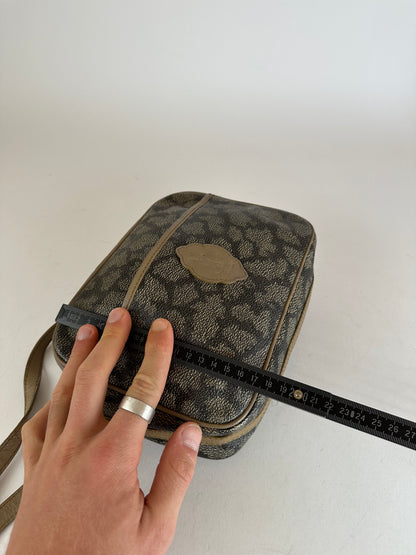 Vintage Yves Saint Laurent Leather Shoulder Bag Black Grey Brown