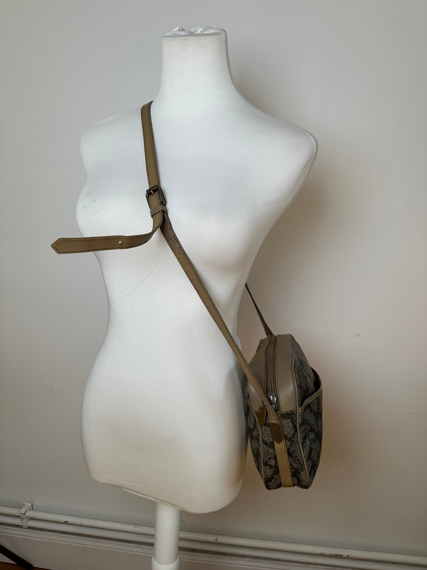 Vintage Yves Saint Laurent Leather Shoulder Bag Black Grey Brown