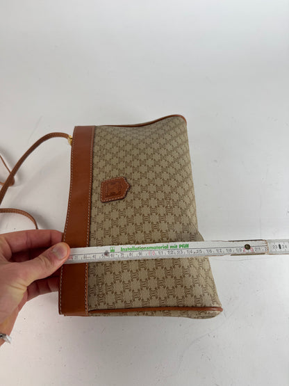 Vintage Celine Paris Triomphe Monogram Leather Crossbody Bag beige Brown