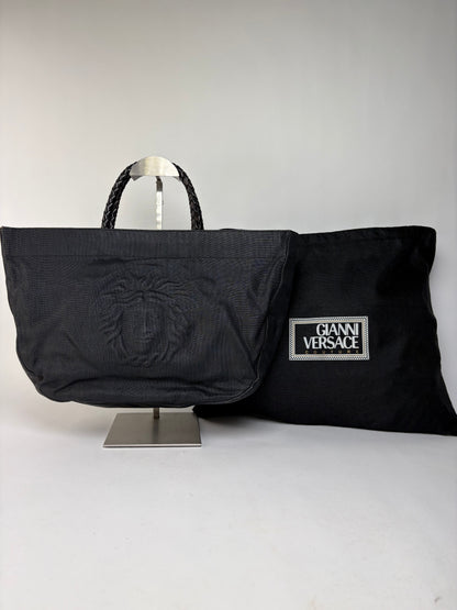 Vintage Versace Couture Canvas Tote Mid-1990s Black Gold
