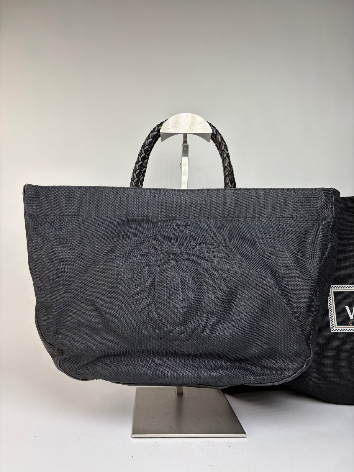 Vintage Versace Couture Canvas Tote Mid-1990s Black Gold