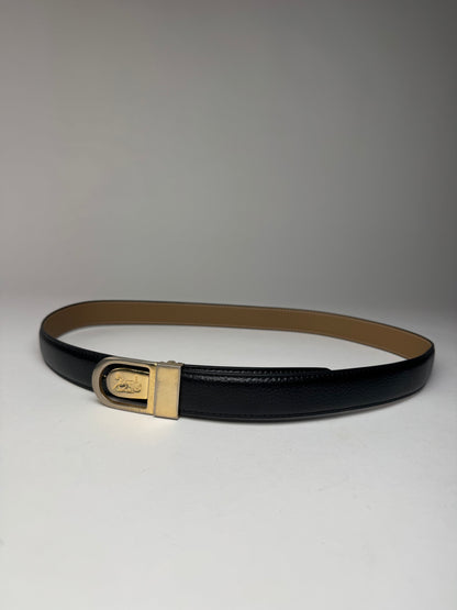 Vintage Celine Paris Carriage Logo Leather Belt Black