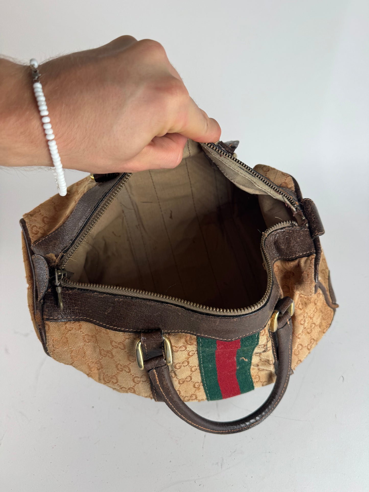 Vintage Gucci Mini Boston Monogram Bah Brown