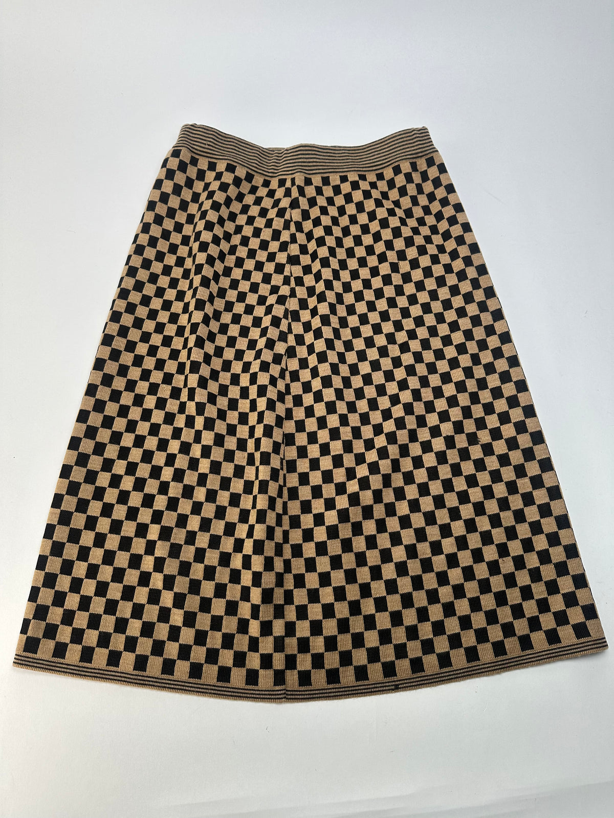 Vintage Fendi Checkerboard Knit Skirt Beige Black L