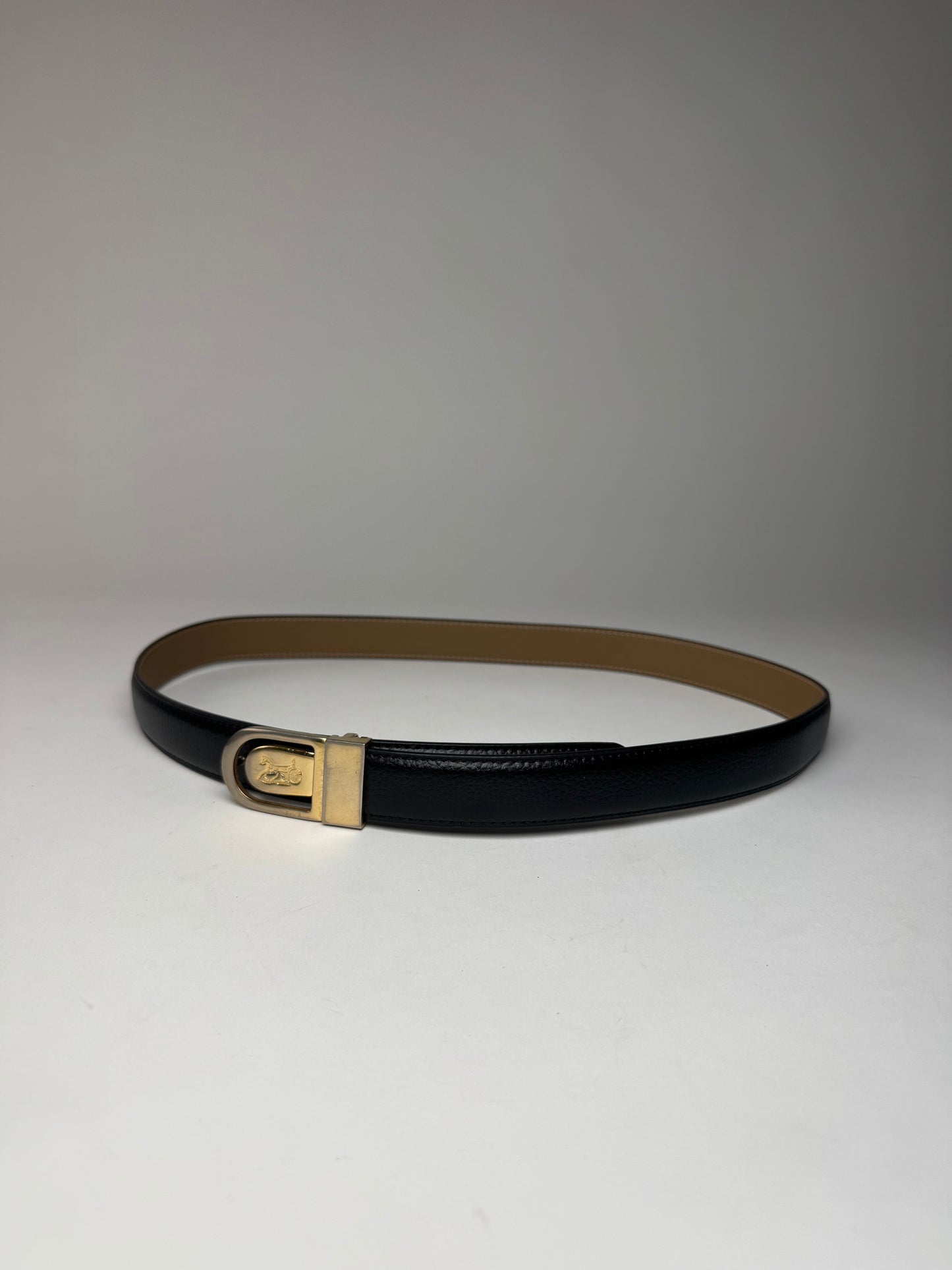 Vintage Celine Paris Carriage Logo Leather Belt Black