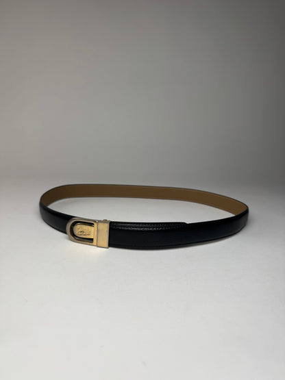Vintage Celine Paris Carriage Logo Leather Belt Black