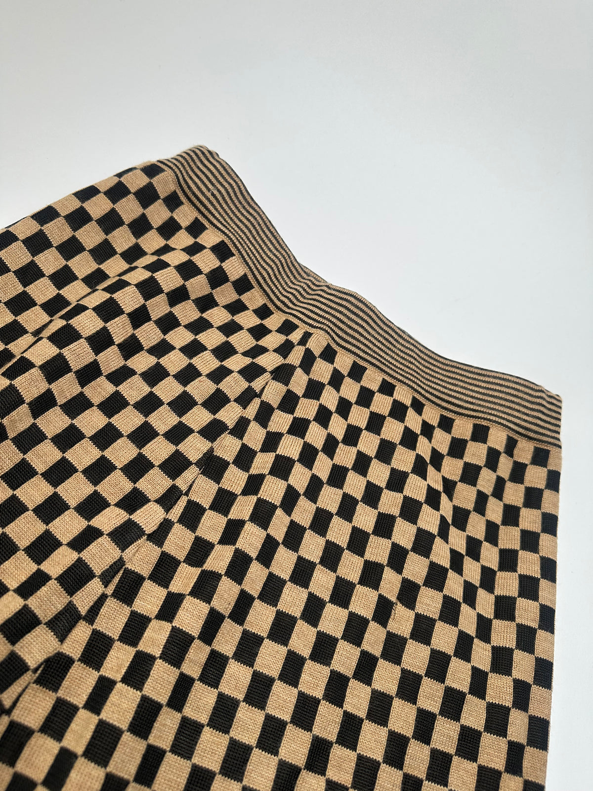 Vintage Fendi Checkerboard Knit Skirt Beige Black L