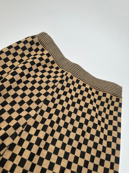 Vintage Fendi Checkerboard Knit Skirt Beige Black L