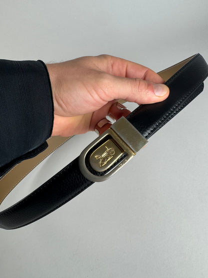 Vintage Celine Paris Carriage Logo Leather Belt Black