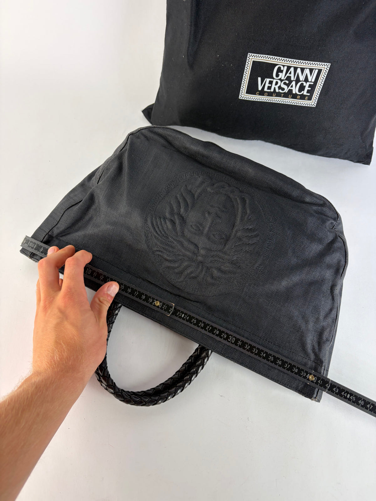 Vintage Versace Couture Canvas Tote Mid-1990s Black Gold