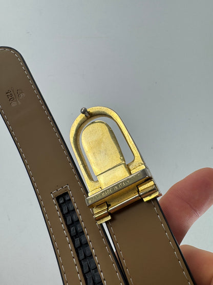 Vintage Celine Paris Carriage Logo Leather Belt Black