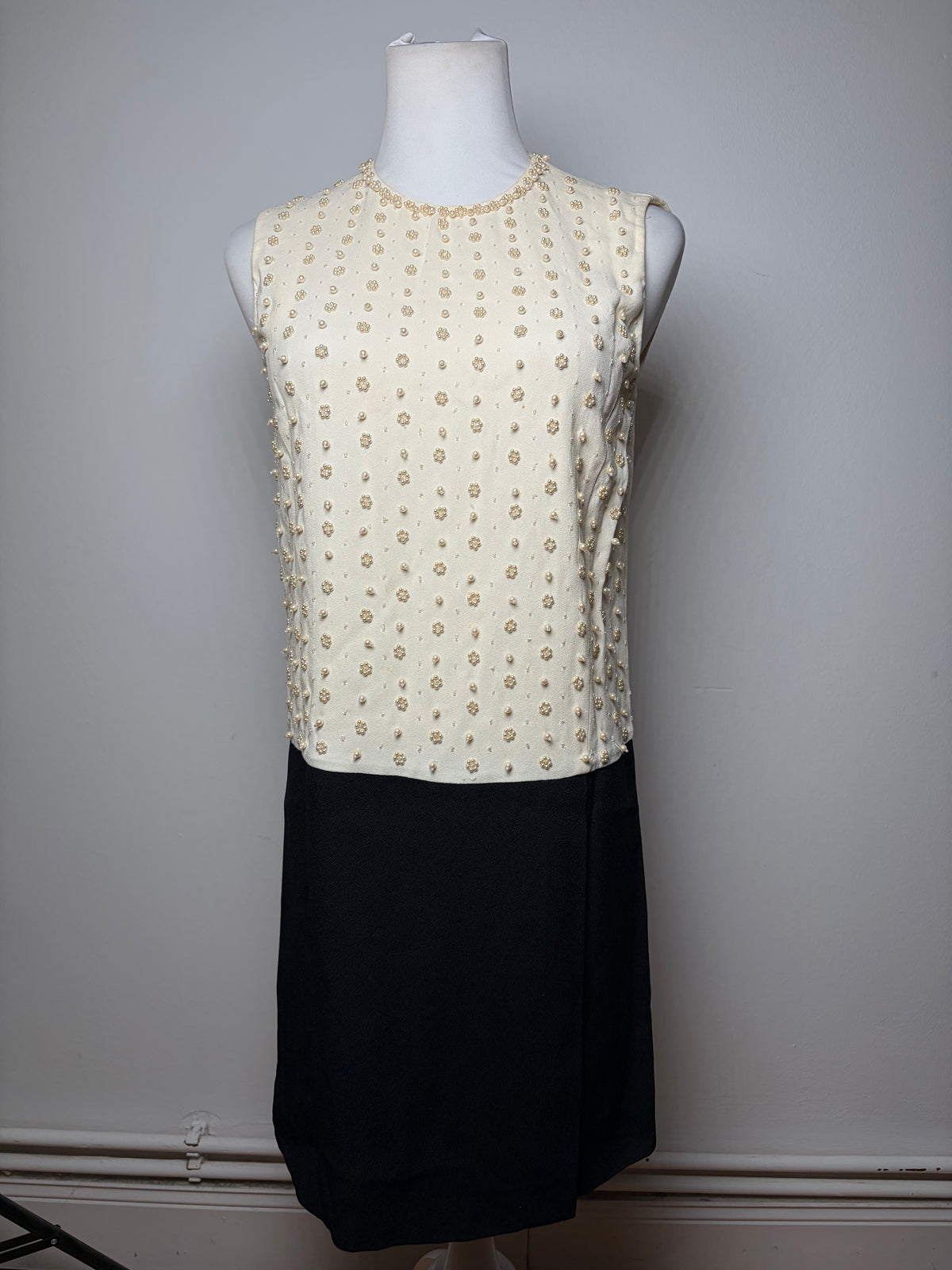 Vintage Miu Miu Beaded Structured Dress Cream Black S