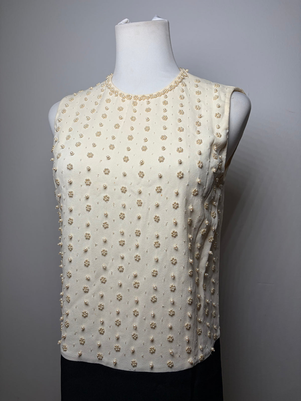 Vintage Miu Miu Beaded Structured Dress Cream Black S