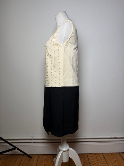 Vintage Miu Miu Beaded Structured Dress Cream Black S