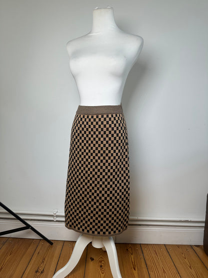 Vintage Fendi Checkerboard Knit Skirt Beige Black L
