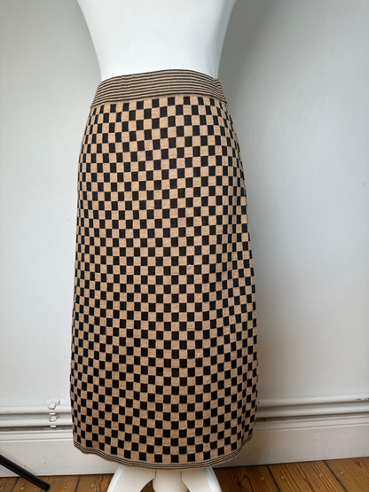 Vintage Fendi Checkerboard Knit Skirt Beige Black L