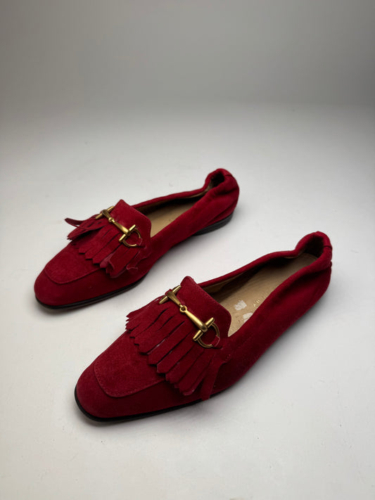 Vintage Gucci Horsebit Suede Loafer / Ballerinas Red