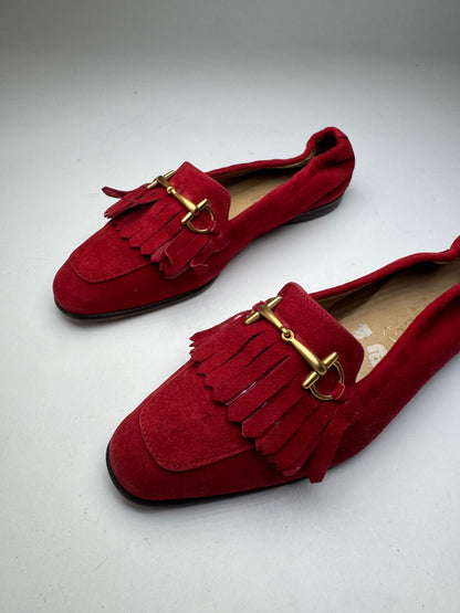 Vintage Gucci Horsebit Suede Loafer / Ballerinas Red