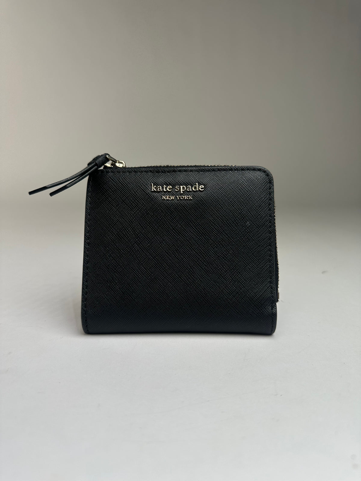 Vintage Kate Spade Saffiano Leather Bifold Wallet Black Silver