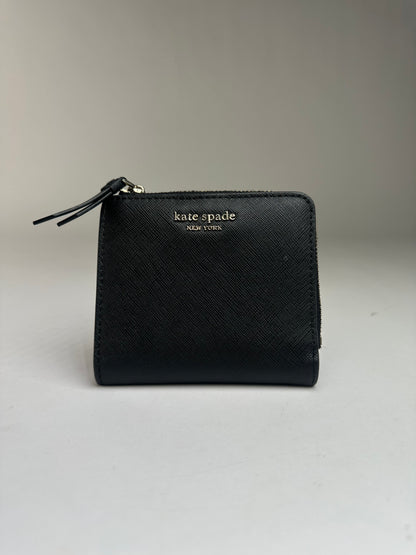 Vintage Kate Spade Saffiano Leather Bifold Wallet Black Silver