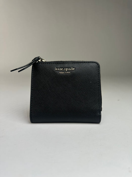 Vintage Kate Spade Saffiano Leather Bifold Wallet Black Silver